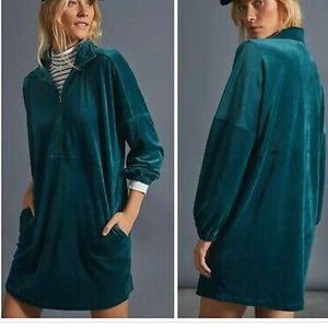 Anthropologie Saturday Sunday Rosalind Velvet Teal Tunic Dress, Medium